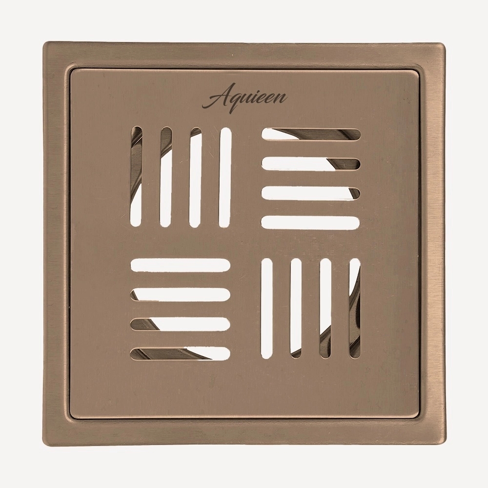 Aquieen 5x5 Inch Floor Grating / Drainer in Brushed Rose Gold Finish | SS304 Drainer with PVD Coating | Anti-Clog & Drain Cover, Kitchen & Shower Areas by Aquieen : Colours available: Gold
