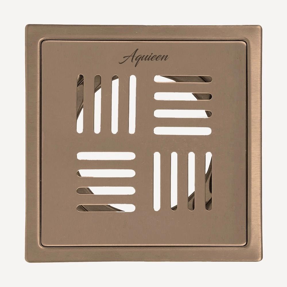 Aquieen 5x5 Inch Floor Grating / Drainer in Brushed Rose Gold Finish | SS304 Drainer with PVD Coating | Anti-Clog & Drain Cover, Kitchen & Shower Areas