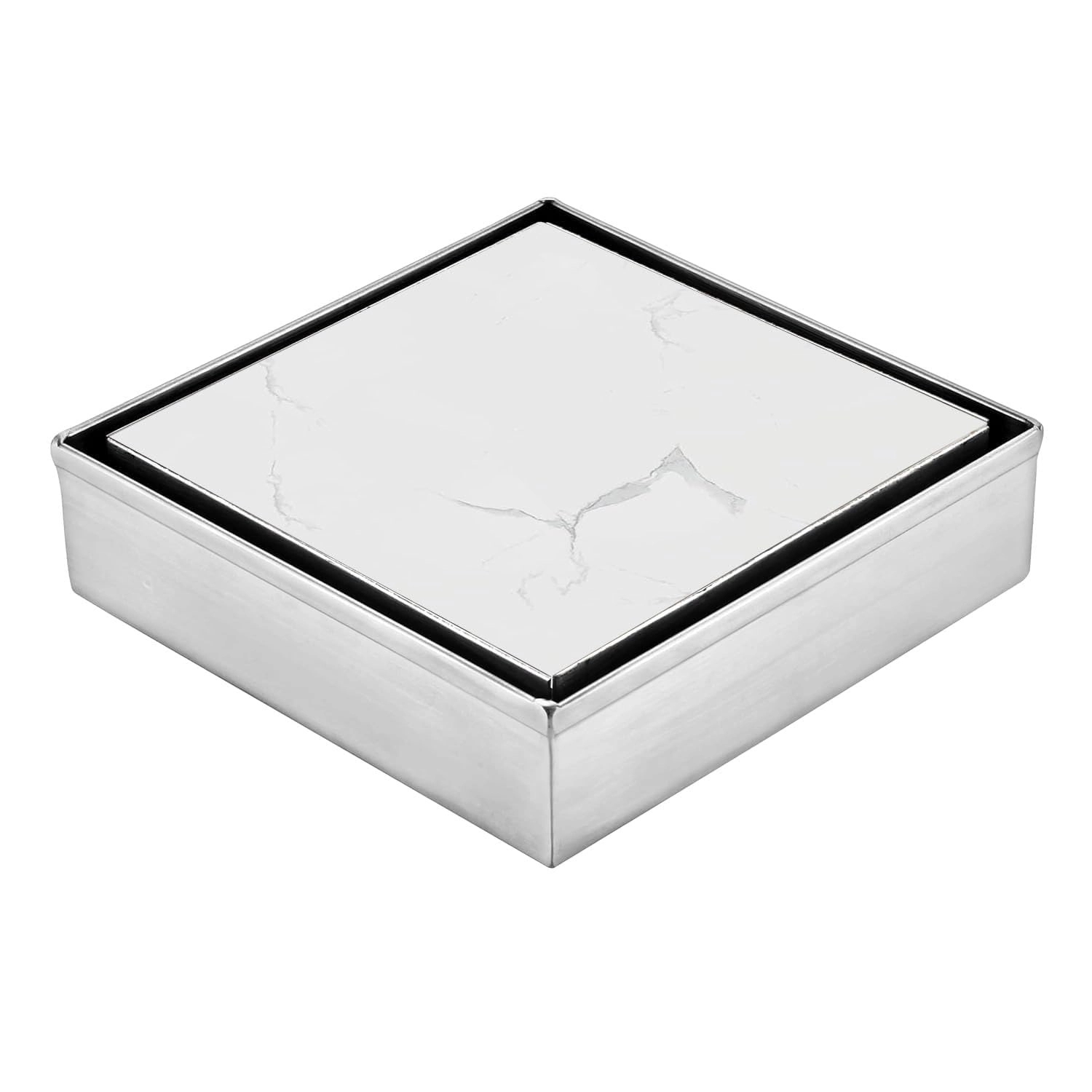 Aquieen 4x4 Inch Tile/Marble Insert Floor Grating / Drainer with Anti-Foul Cockroach Trap | SS304 Drainer in Chrome Finish | Drain Cover & Kitchen by Aquieen : Colours available: Chrome
