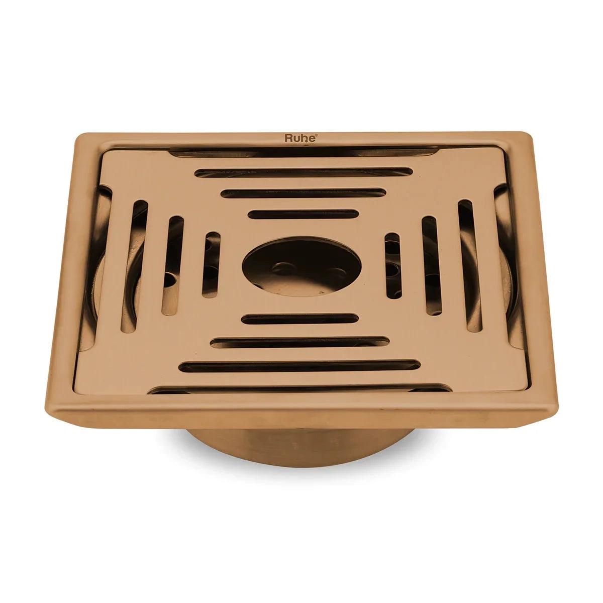 Ruhe Opal Square Flat Cut Floor Drain in Antique Copper PVD Coating 5 x 5 Inches with Hole