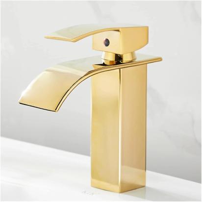 Aquieen Deck Mounted Basin Mixer Tap In Gold Finish | Heavy-Duty Brass Made | Hot & Cold Water Tap | Cascada Series by Aquieen : Colours available: Gold 1 4