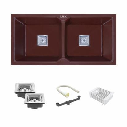 Lipka Choco Brown Quartz Double Bowl Kitchen Sink (45 x 20 x 9 Inches) 1