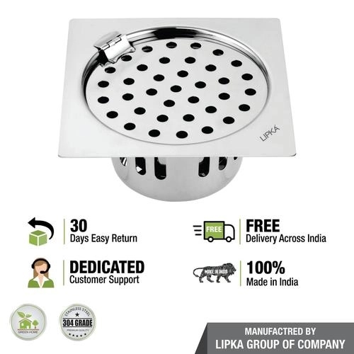 Lipka Square Flat Cut Floor Drain (5 x 5 Inches) with Hinge and Cockroach Trap 3