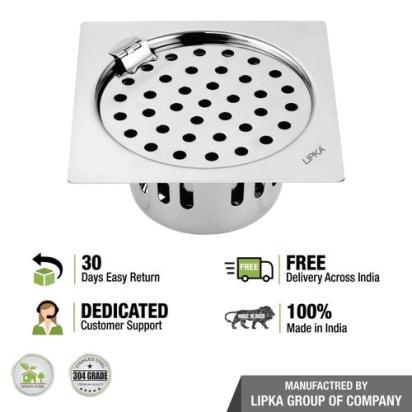 Lipka Square Flat Cut Floor Drain (5 x 5 Inches) with Hinge and Cockroach Trap 3