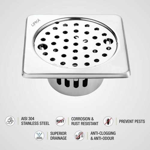 Lipka Square Floor Drain (6 x 6 Inches) with Lock and Cockroach Trap 2