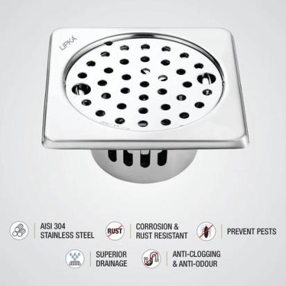 Lipka Square Floor Drain (6 x 6 Inches) with Lock and Cockroach Trap 2