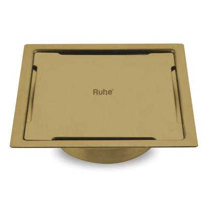 Ruhe Diamond Square Flat Cut Floor Drain in Yellow Gold PVD Coating 5 x 5 Inches by Ruhe : Colours available: Gold