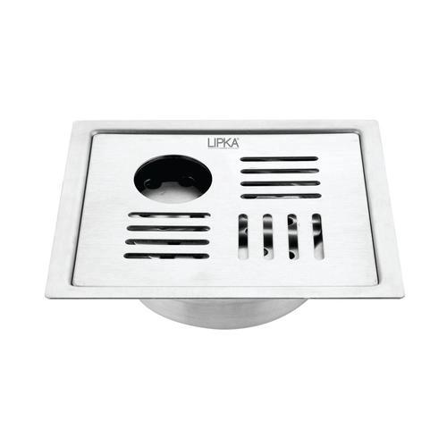 Lipka Pink Exclusive Square Flat Cut Floor Drain (6 x 6 Inches) with Hole and Cockroach Trap