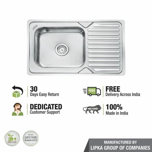 Lipka Square Single Bowl Kitchen Sink with Drainboard (32 x 20 x 8 Inches) 5
