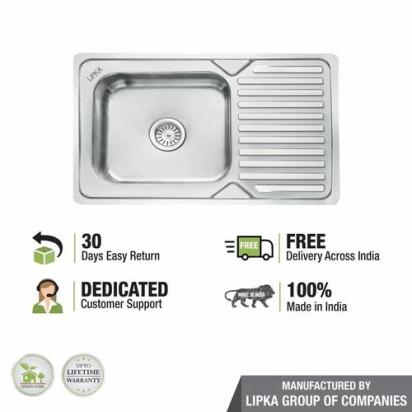 Lipka Square Single Bowl Kitchen Sink with Drainboard (32 x 20 x 8 Inches) 5