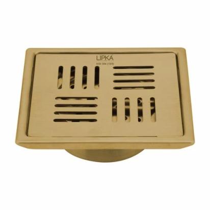 Lipka Pink Exclusive Square Floor Drain in Yellow Gold PVD Coating (5 x 5 Inches) with Cockroach Trap
