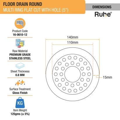 Ruhe Multi Ring Flat Cut Floor Drain 5 inches with Hole Pack of 2 by Ruhe : Colours available: Silver 4 1