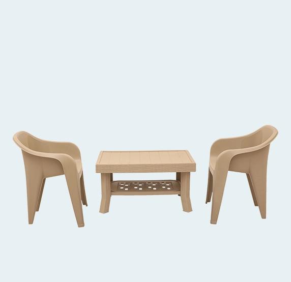 Supreme Vegas with Futura (2 Chairs) Plastic Centre Table with Chair - Dark Beige