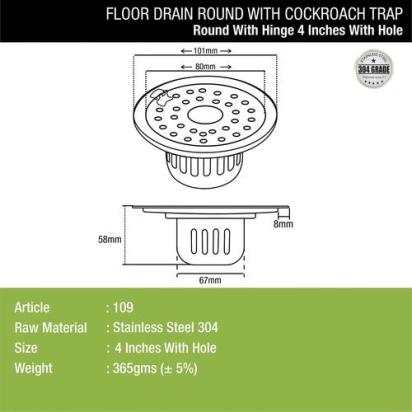 Lipka Round Floor Drain (4 inches) with Hinge, Hole & Cockroach Trap 1
