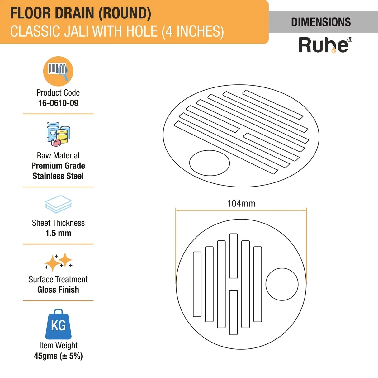 Ruhe Classic Round Jali Floor Drain with Hole - Pack of 2 by Ruhe : Colours available: Silver 1 1