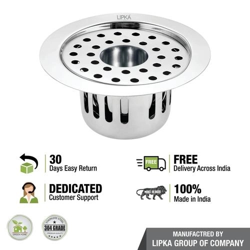 Lipka Round Flat Cut Floor Drain (5.5 inches) with Cockroach Trap & Hole 3