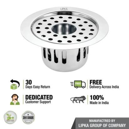 Lipka Round Flat Cut Floor Drain (5.5 inches) with Cockroach Trap & Hole 3