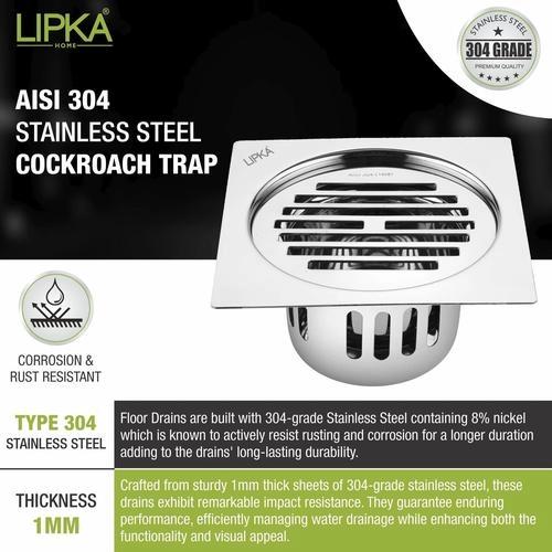 Lipka Golden Classic Jali Square Flat Cut Floor Drain (5 x 5 Inches) with Cockroach Trap 3