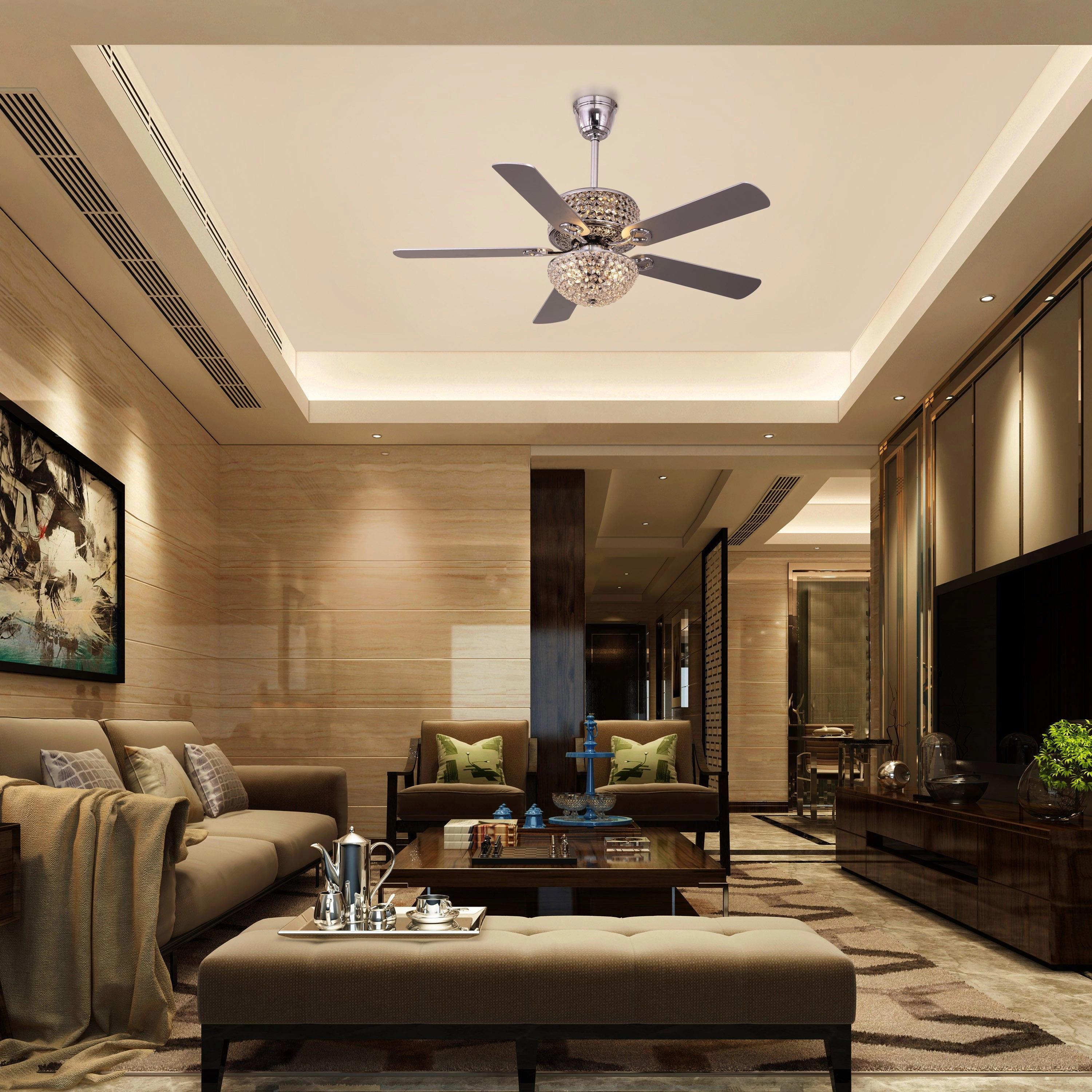 The WhiteTeak Infatuation (132 cm Span, Silver Finish Metal Body, Silver Finish Solid Wood) Crystal Chandelier Ceiling Fan 1
