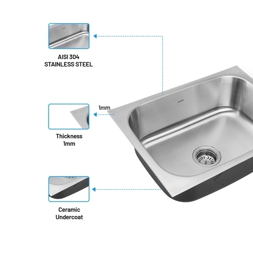 Glen Stainless Steel Grade 304 Sink for Kitchen, Single Bowl Press Sink 24x18x8 inches, Matte Finish (KS-SP24188SBM) 2