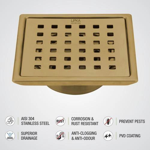 Lipka Red Exclusive Square Floor Drain in Yellow Gold PVD Coating (5 x 5 Inches) with Cockroach Trap 3