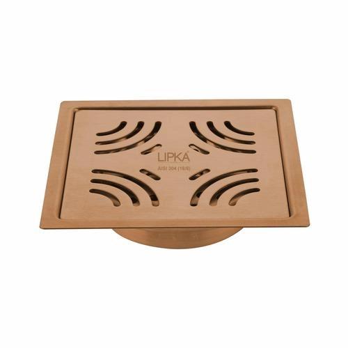 Lipka Purple Exclusive Square Flat Cut Floor Drain in Antique Copper PVD Coating (6 x 6 Inches) with Cockroach Trap