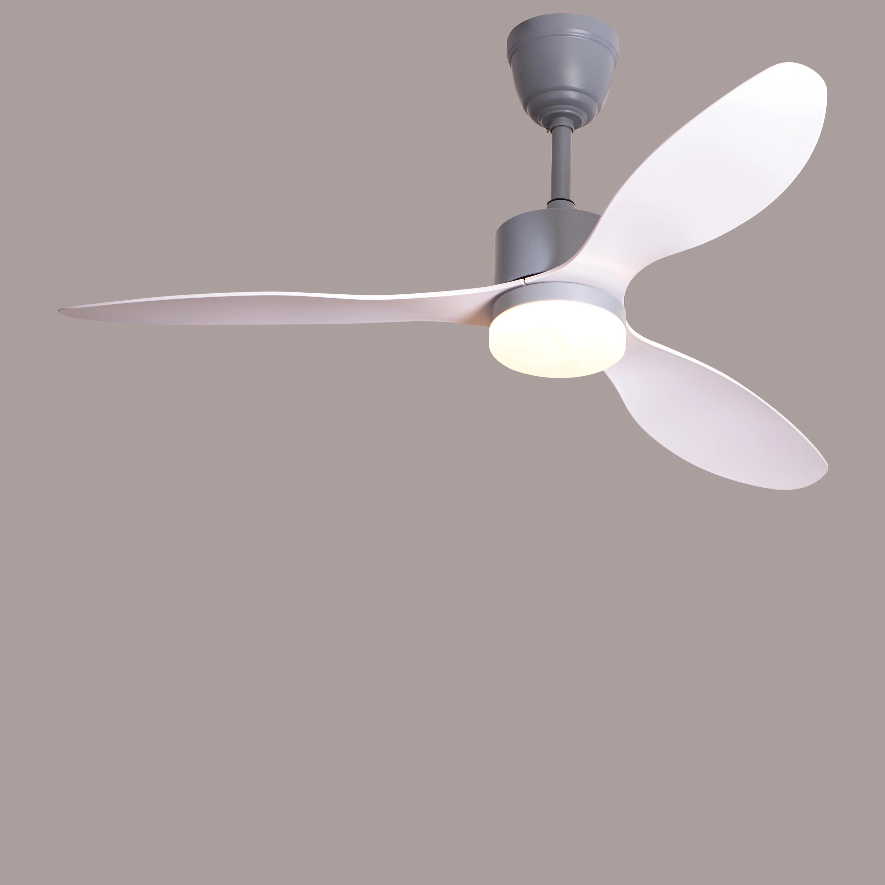 TheWhiteTeak Salzburg Story (132 cm Span, Grey Finish Metal Body, White Finish ABS Blades) 3 Colour Dimmable LED with Remote Control Ceiling Fan 1