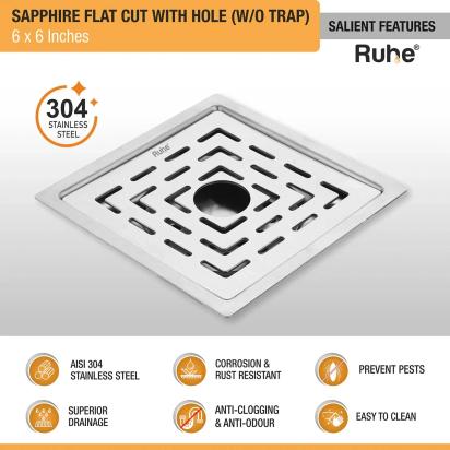 Ruhe Sapphire Square Flat Cut 304-Grade Floor Drain with Hole by Ruhe : Colours available: Silver 6 2