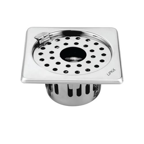 Lipka Square Floor Drain (5 x 5 Inches) with Hinge, Hole and Cockroach Trap