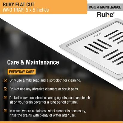 Ruby Square Flat Cut 304-Grade Floor Drain 5 x 5 Inches by Ruhe : Colours available: Silver 4 5