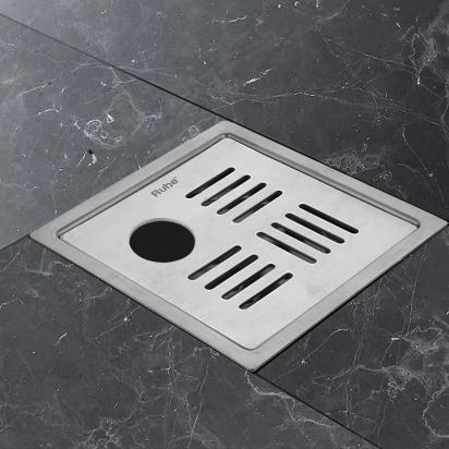 Ruhe Ruby Square 304 Grade Floor Drain With Hole 5 x 5 Inches by Ruhe : Colours available: Silver 1 6