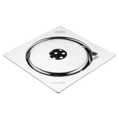 Ruhe Gemini Square 304-Grade Floor Drain with Hinge & Hole 5 x 5 Inches by Ruhe