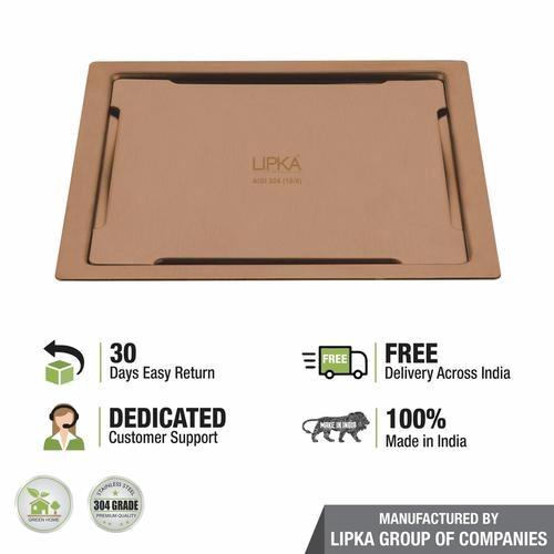 Lipka Yellow Exclusive Square Flat Cut Floor Drain in Antique Copper PVD Coating (6 x 6 Inches) 3