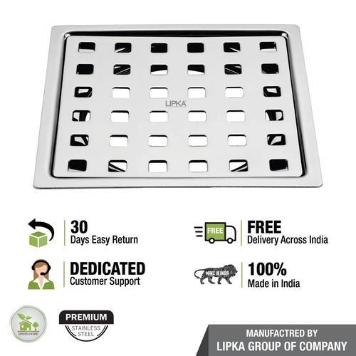 Lipka Delta Deluxe Square Flat Cut Floor Drain (6 x 6 Inches) 3