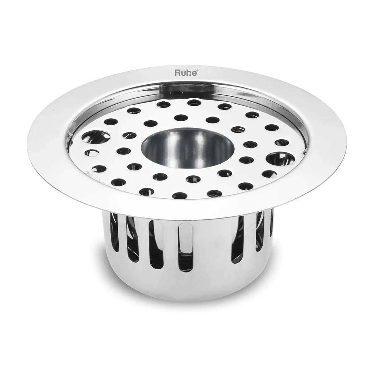 Ruhe Round Flat Cut 304-Grade Floor Drain with Lock, Hole & Cockroach Trap - 5 Inches