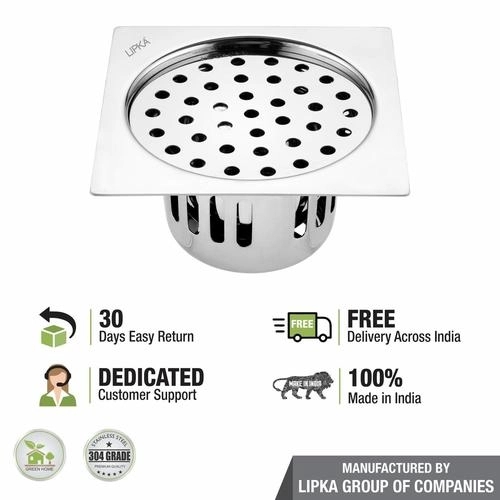 Lipka Square Flat Cut Floor Drain (5.5 x 5.5 Inches) with Cockroach Trap 4