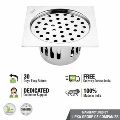 Lipka Square Flat Cut Floor Drain (5.5 x 5.5 Inches) with Cockroach Trap 4