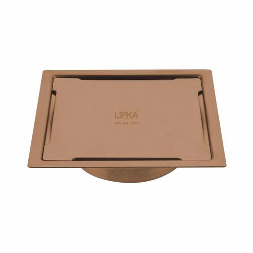 Lipka Yellow Exclusive Square Flat Cut Floor Drain in Antique Copper PVD Coating (5 x 5 Inches) with Cockroach Trap