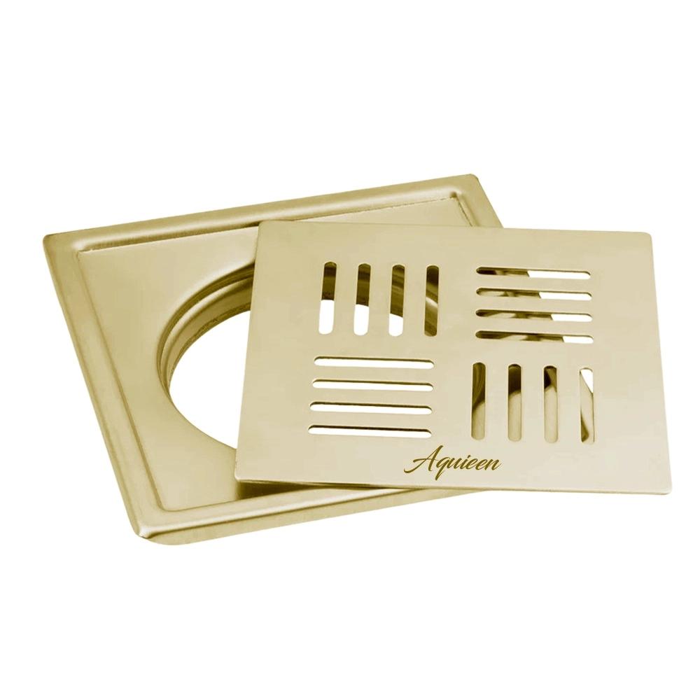 Aquieen 5x5 Inch Floor Grating / Drainer in Brushed Gold Finish | SS304 Drainer with PVD Coating | Anti-Clog & Drain Cover, Kitchen & Shower Areas 3