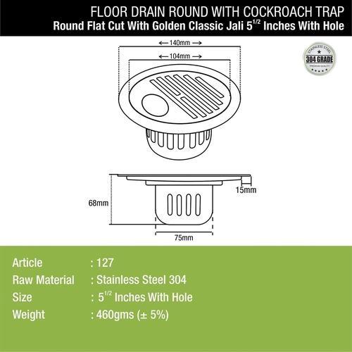 Lipka Golden Classic Jali Round Flat Cut Floor Drain (5.5 inches) with Hole and Cockroach Trap 1