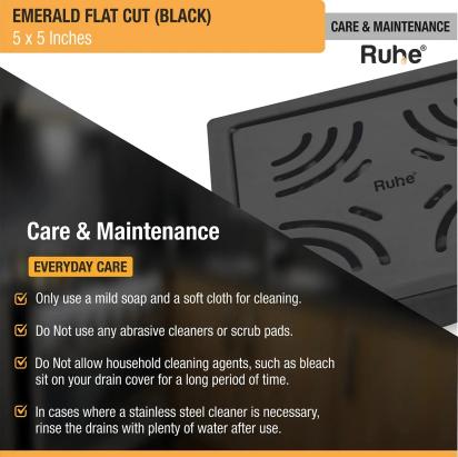 Ruhe Emerald Square Flat Cut Floor Drain in Black PVD Coating 5 x 5 Inches by Ruhe : Colours available: Black 2 4