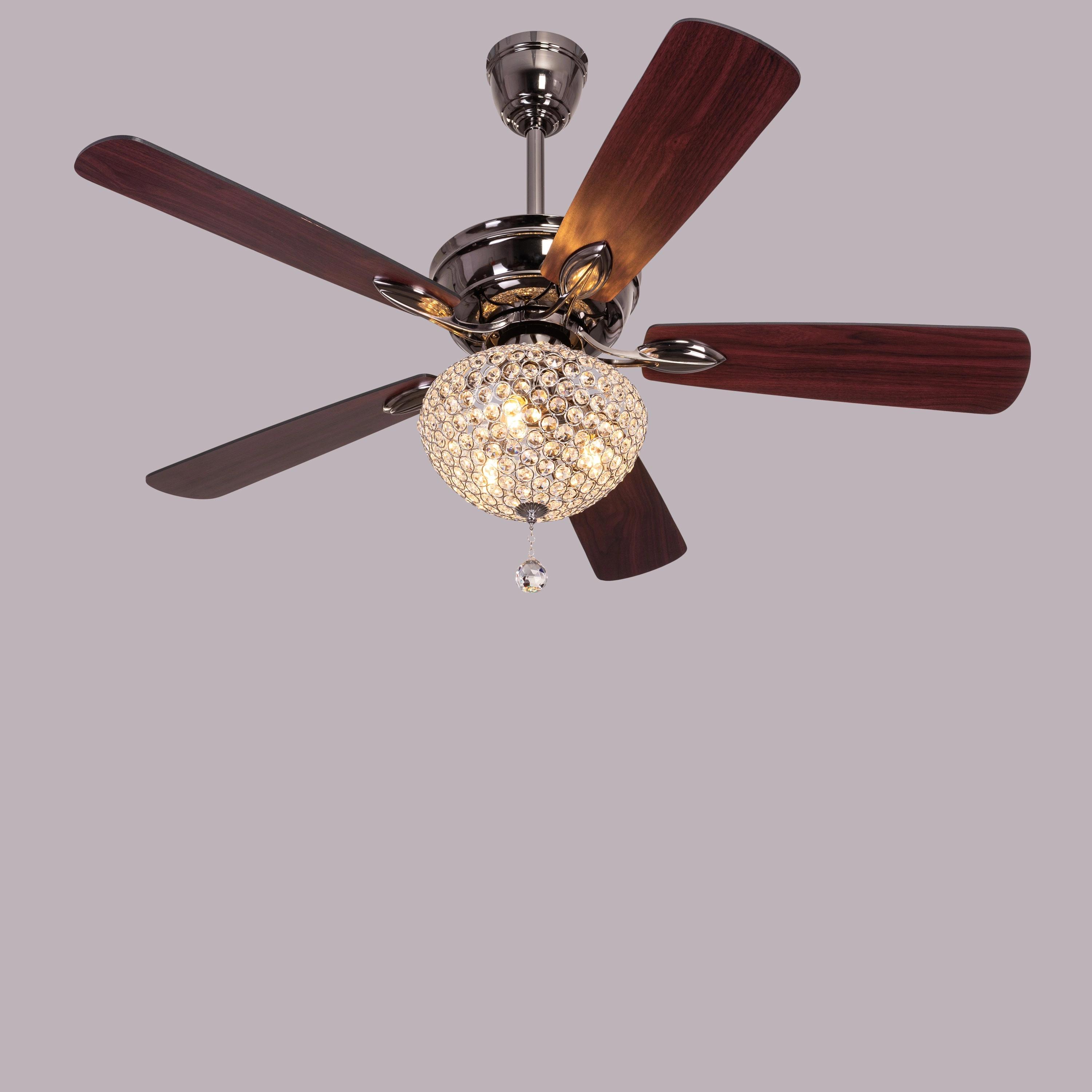 The WhiteTeak Decadent Diva (132 cm Span, Metallic Grey Glossy Finish Metal Body, Mahogany Finish MDF Blades) Chandelier Ceiling Fan 4