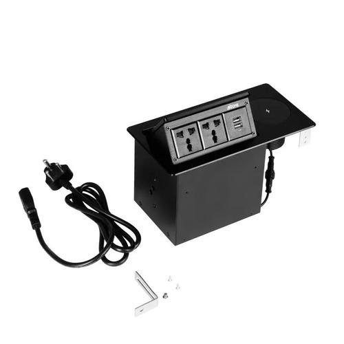 Ozone Flap Pop-Up Socket Organizer With Wireless Charger For Maximum Space & Minimum Clutter | Finish: Black