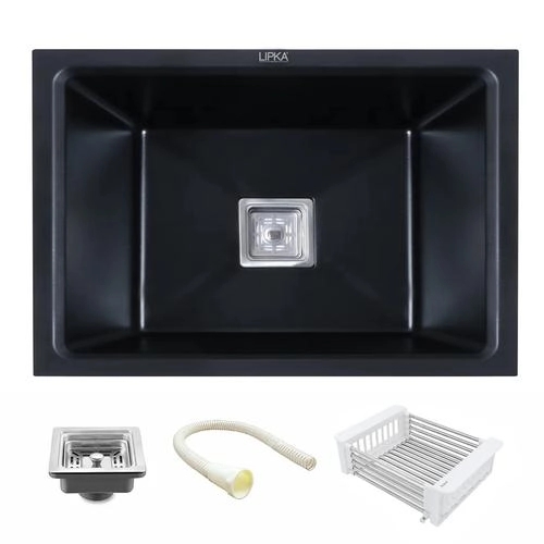 Lipka Black Quartz Single Bowl Kitchen Sink (21 x 18 x 9 Inches) 1