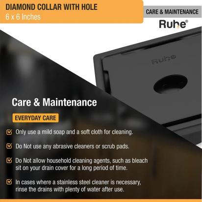 Ruhe Diamond Square 304-Grade Floor Drain in Black PVD Coating with Hole by Ruhe : Colours available: Black 5 5