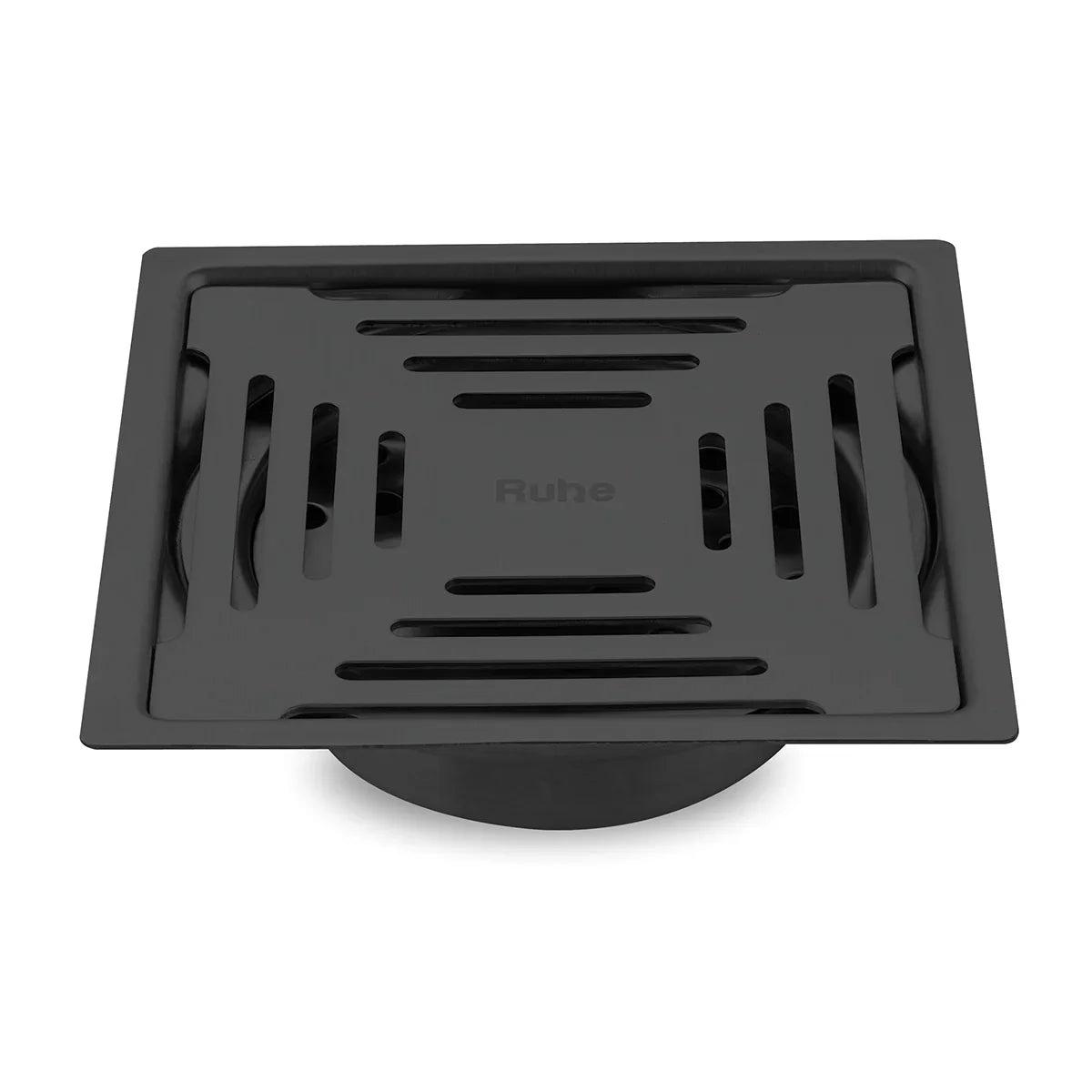 Ruhe Opal Square Flat Cut Floor Drain in Black PVD Coating (5 x 5 Inches)