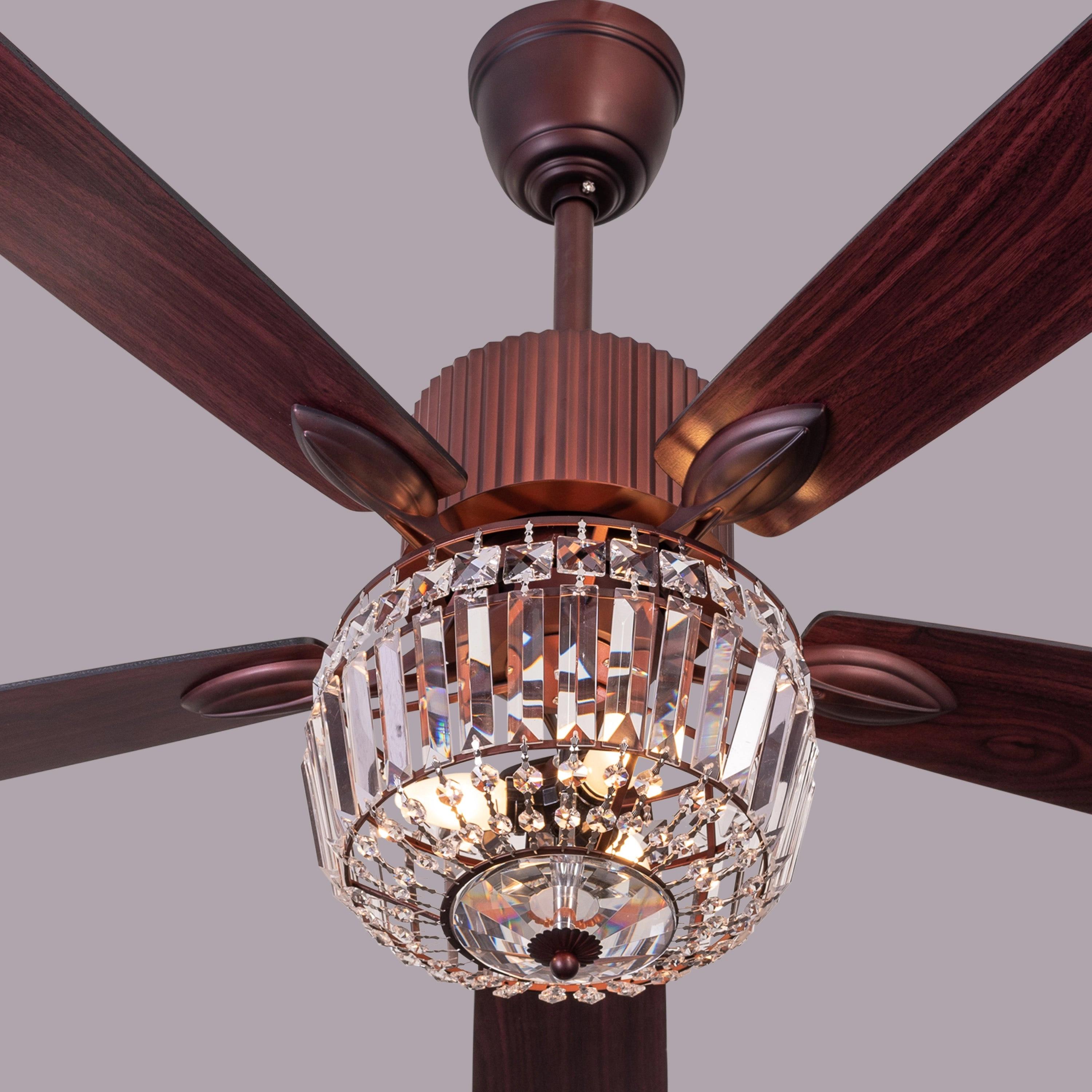 The WhiteTeak Encrusted (132 cm Span, Mahogany Color Metal Body, Mahogany Finish MDF Blades) Crystal Chandelier Ceiling Fan 1