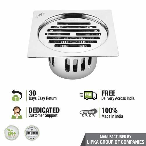 Lipka Golden Classic Jali Square Flat Cut Floor Drain (5 x 5 Inches) with Cockroach Trap 4
