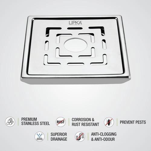 Lipka Charlie Deluxe Square Floor Drain (5 x 5) with Hole 2