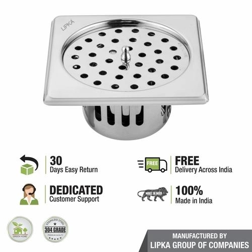 Lipka Square Floor Drain (5 x 5 Inches) with Lid and Cockroach Trap 4
